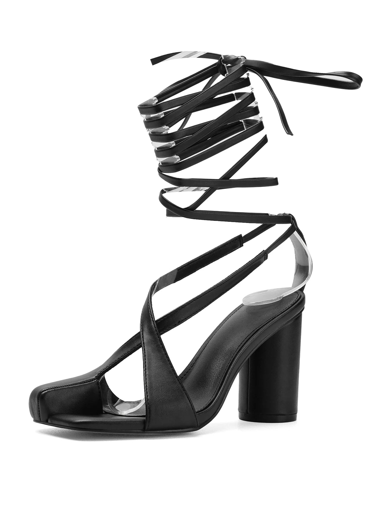 Women's Lace Up Chunky Heel Sandals Open Toe Ankle Wrap