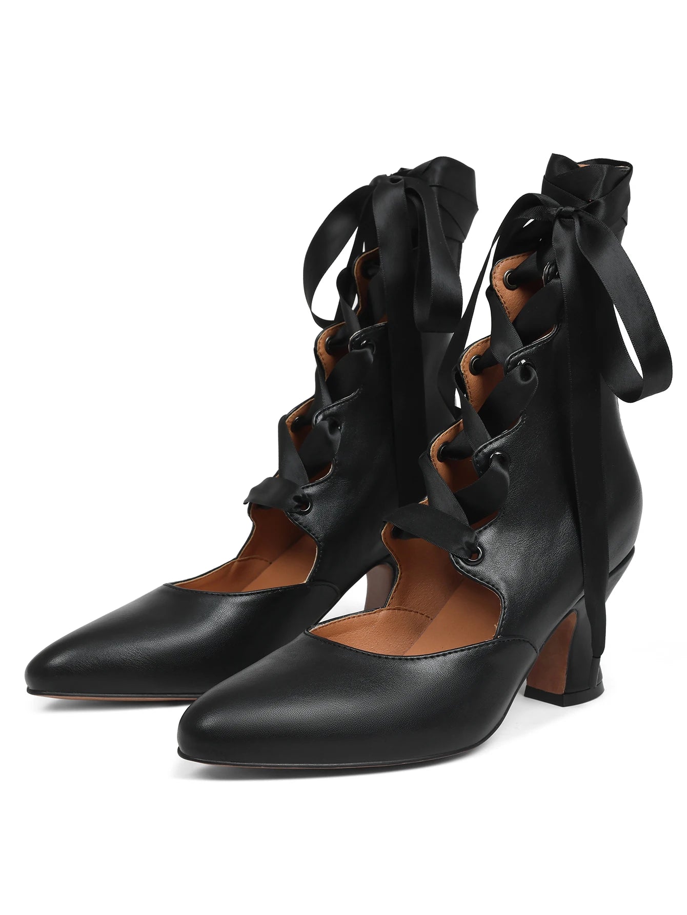 Gothic Lace Up High Heels For Women Satin Ribbon Pumps