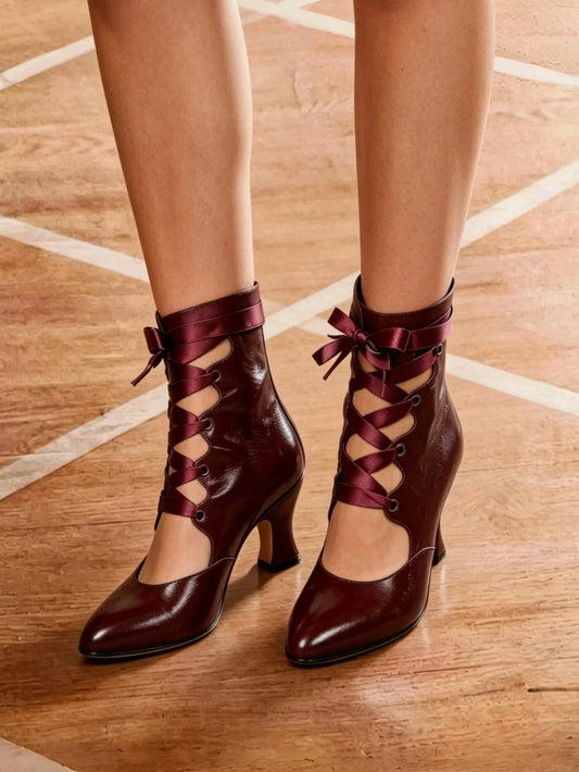 Gothic Lace Up High Heels For Women Satin Ribbon Pumps