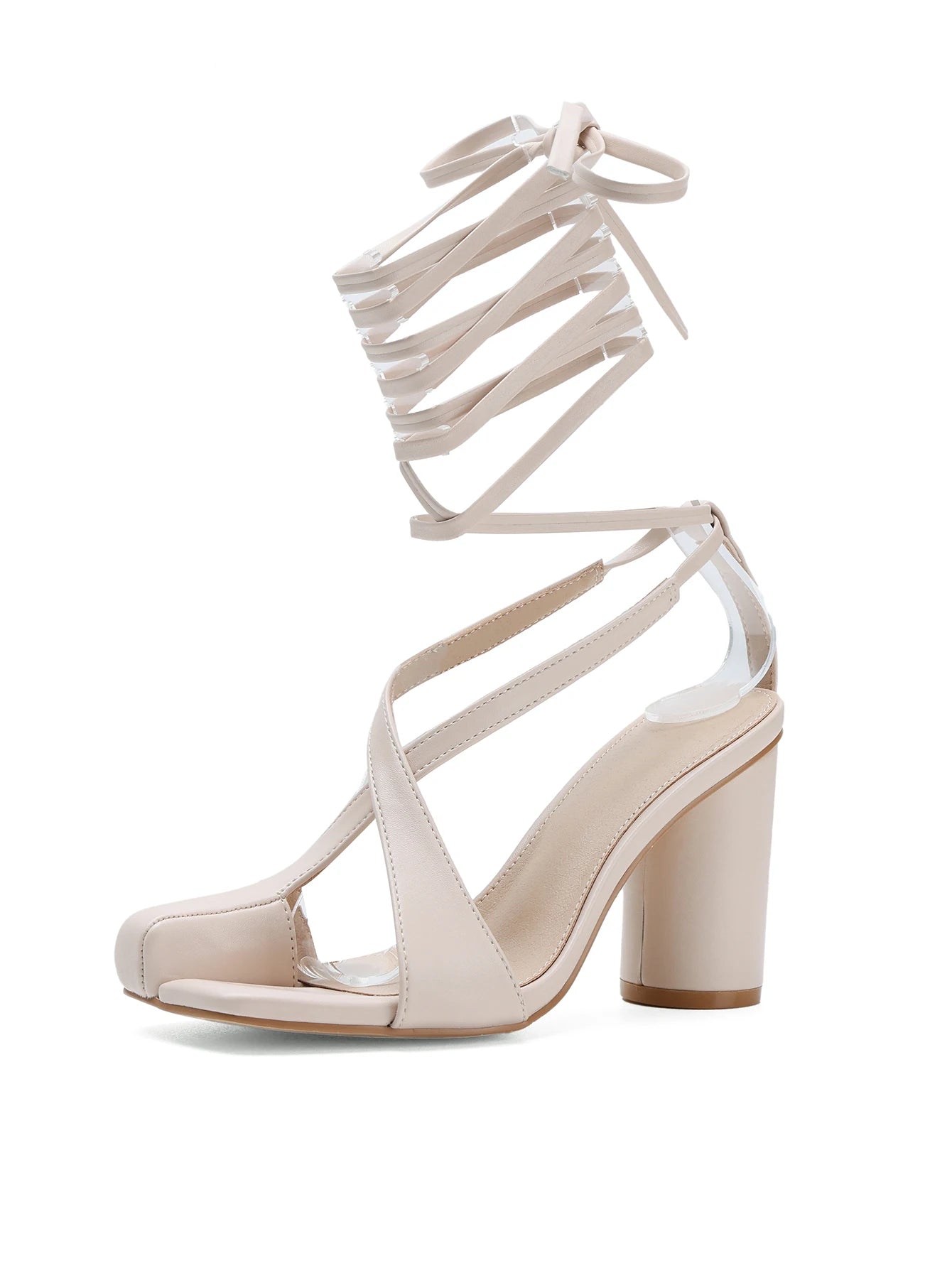Women's Lace Up Chunky Heel Sandals Open Toe Ankle Wrap