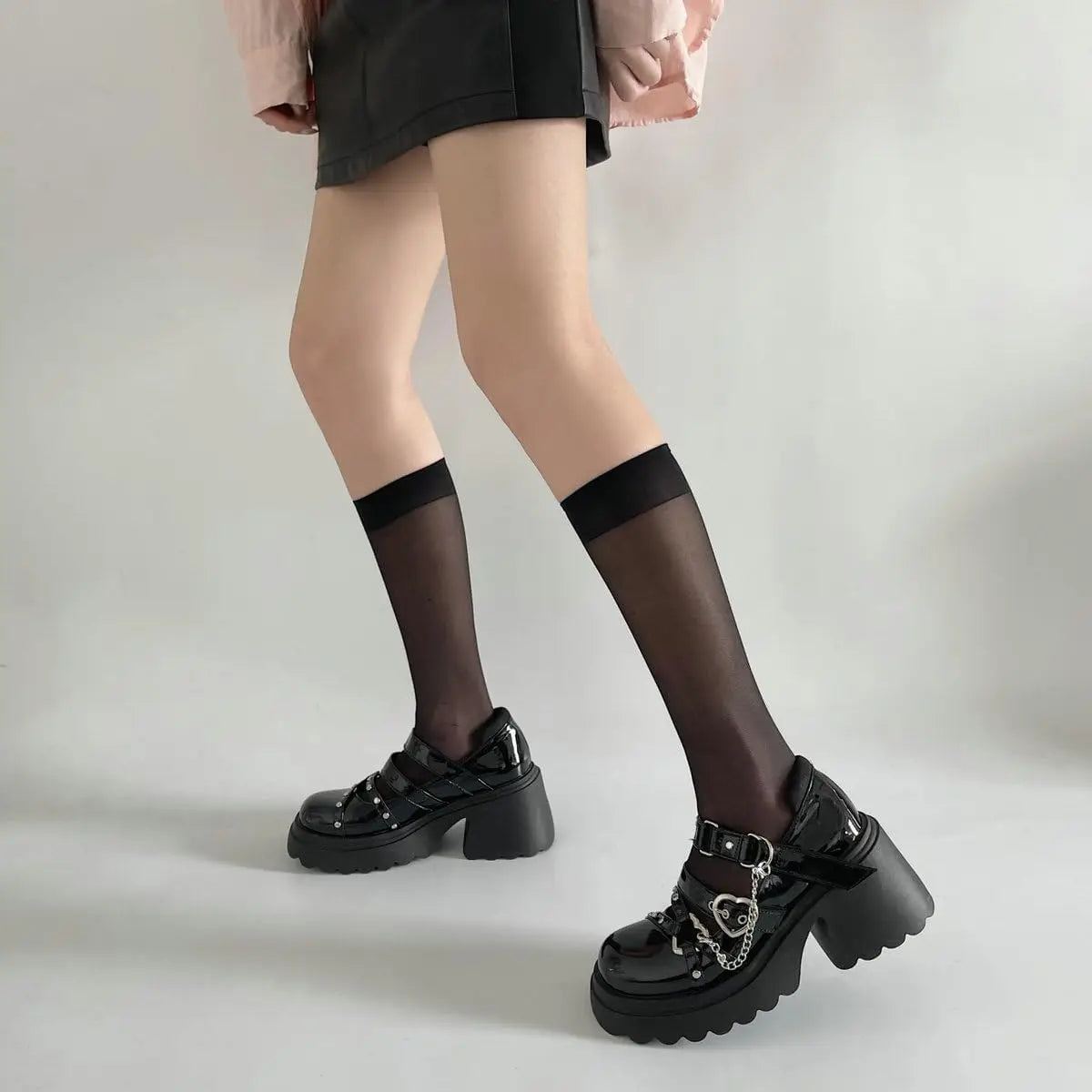 Gothic Style Mary Jane Shoes With Platform Heart Decor