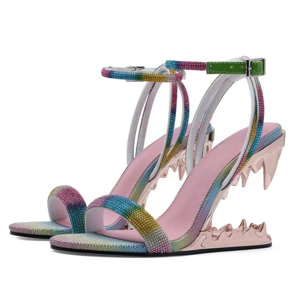 Women's Strappy High Heel Sandals Open Toe Buckle Wedge Shoes