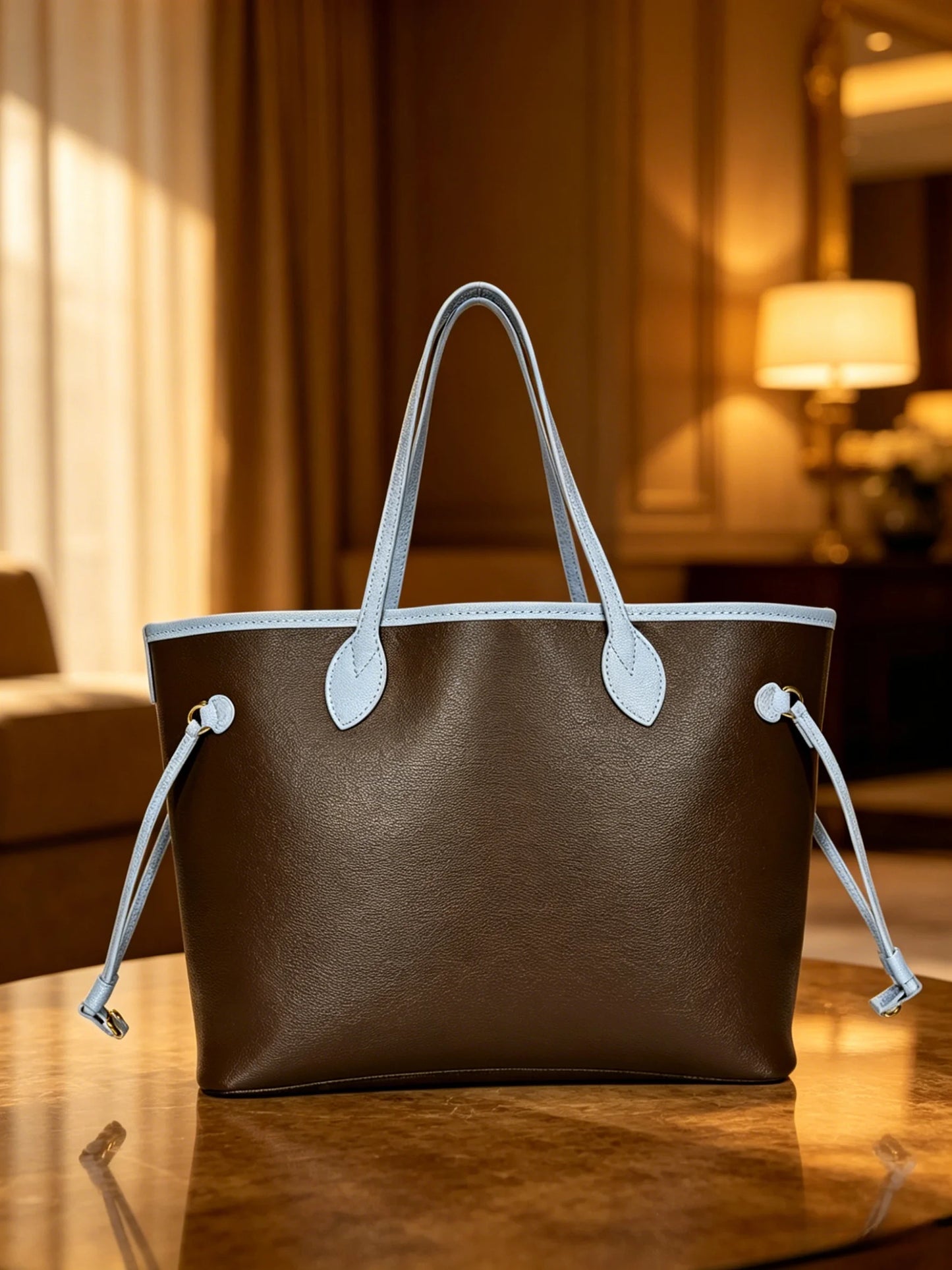 Women's Block Tote Bag With Drawstring Large Capacity