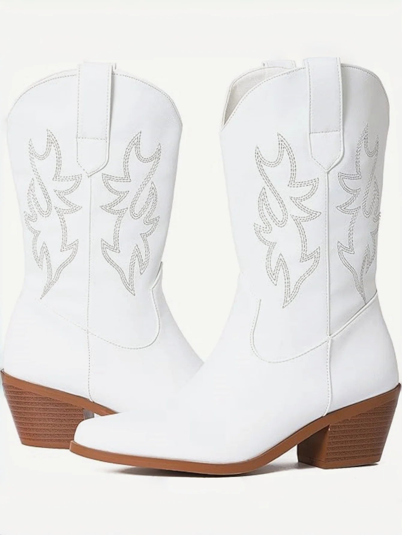 Women Mid Calf Western Cowboy Boots Pull On Pointed Toe