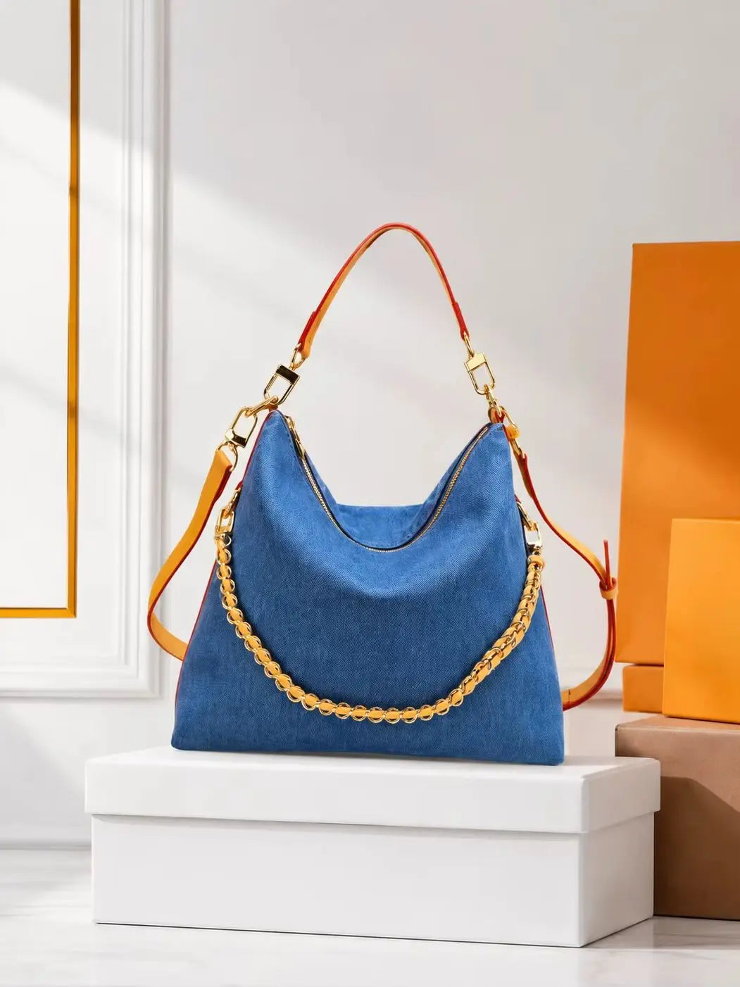 2026 Fashion New Luxury Women's Bag 26X10X30CM Canvas Contrast Color Large Capacity Hobo Handbag