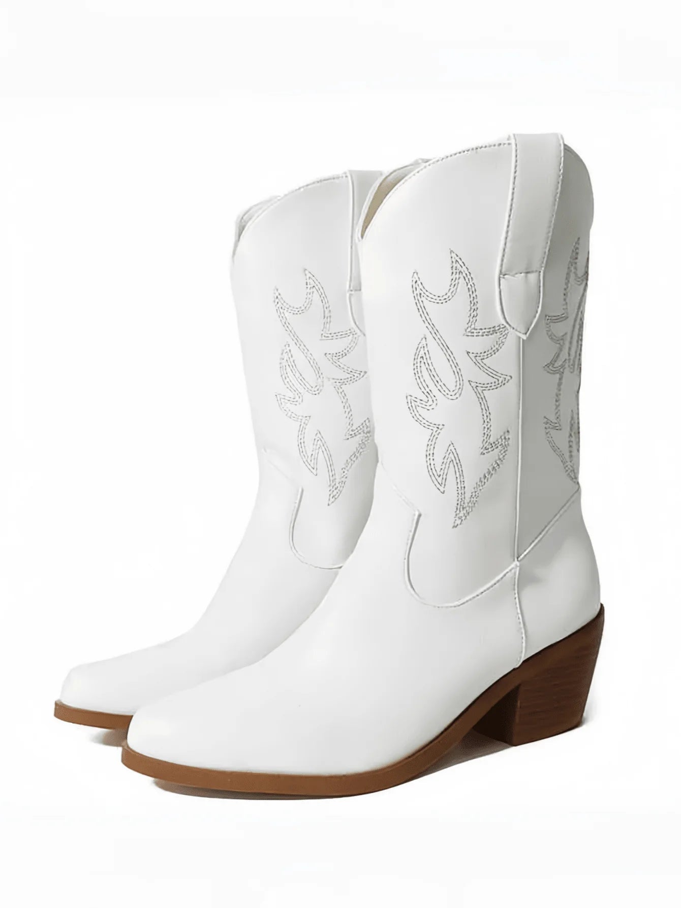 Women Mid Calf Western Cowboy Boots Pull On Pointed Toe