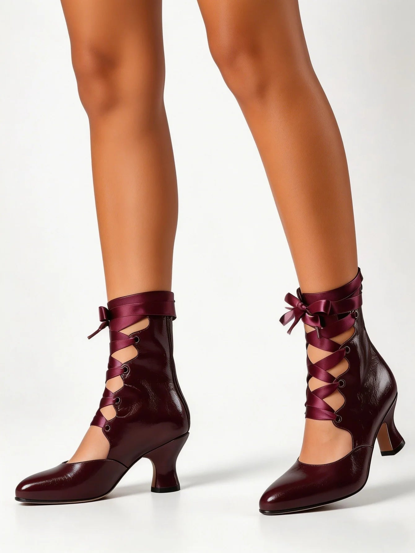 Gothic Lace Up High Heels For Women Satin Ribbon Pumps
