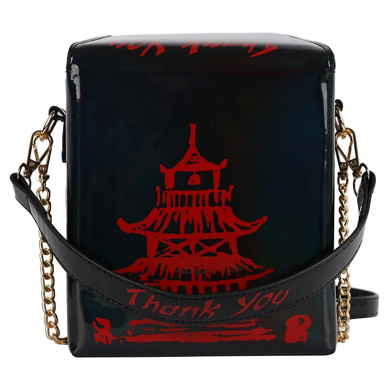 Enjoinin Chinese Takeout Box PU Leather Crossbody Shoulder Bag