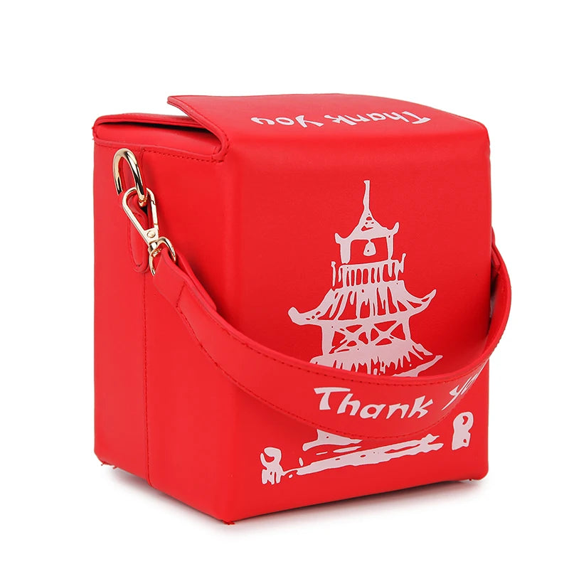 Enjoinin Chinese Takeout Box PU Leather Crossbody Shoulder Bag