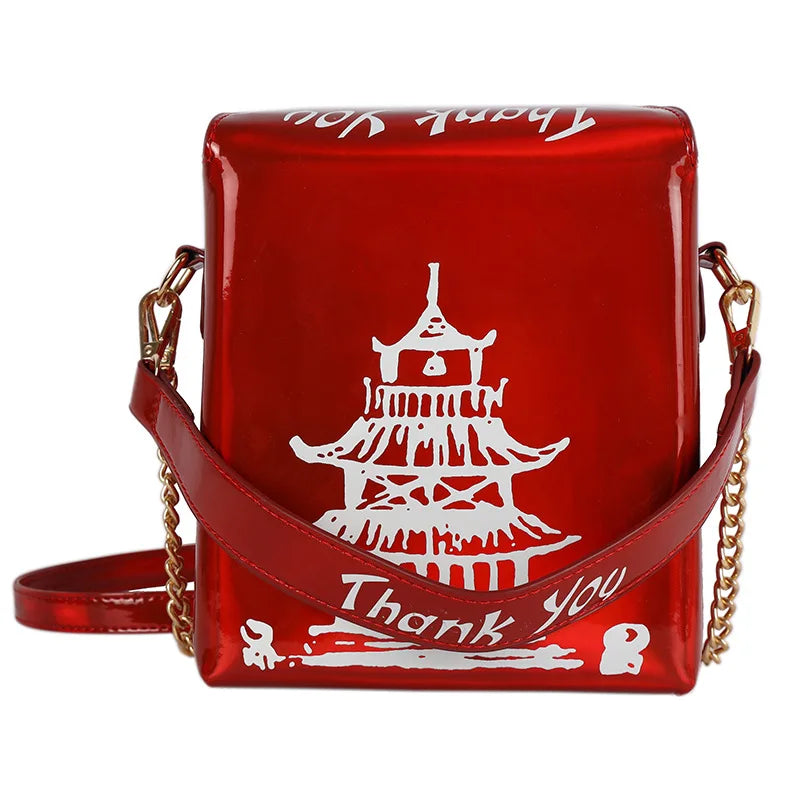 Enjoinin Chinese Takeout Box PU Leather Crossbody Shoulder Bag