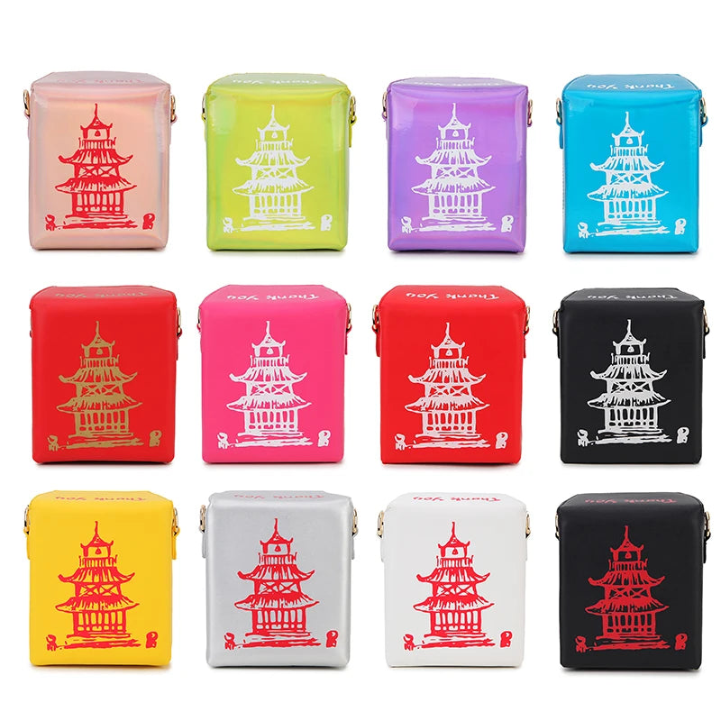Enjoinin Chinese Takeout Box PU Leather Crossbody Shoulder Bag