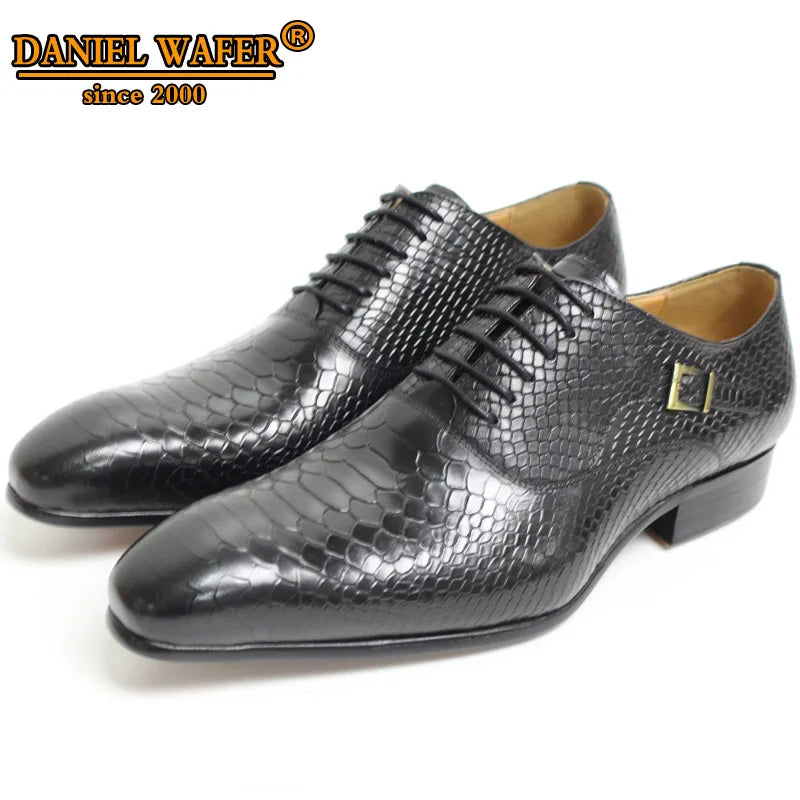 Daniel Wafer Luxury Men's Oxford Shoes Snake Skin Print