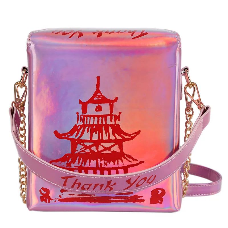 Enjoinin Chinese Takeout Box PU Leather Crossbody Shoulder Bag