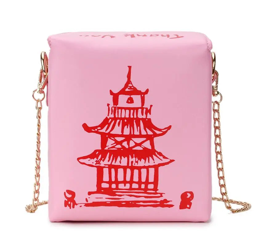 Enjoinin Chinese Takeout Box PU Leather Crossbody Shoulder Bag