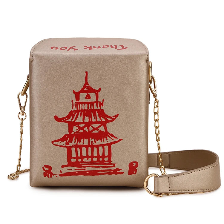 Enjoinin Chinese Takeout Box PU Leather Crossbody Shoulder Bag