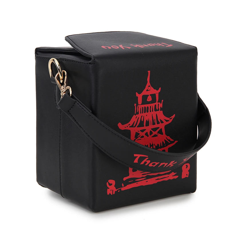 Enjoinin Chinese Takeout Box PU Leather Crossbody Shoulder Bag