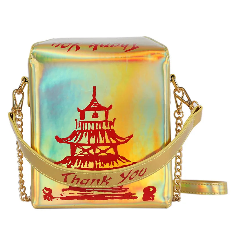 Enjoinin Chinese Takeout Box PU Leather Crossbody Shoulder Bag