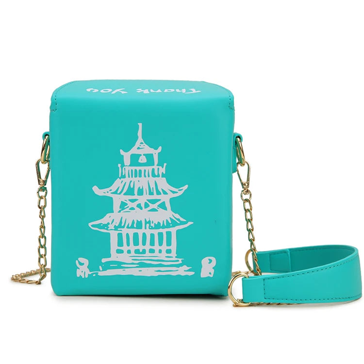 Enjoinin Chinese Takeout Box PU Leather Crossbody Shoulder Bag