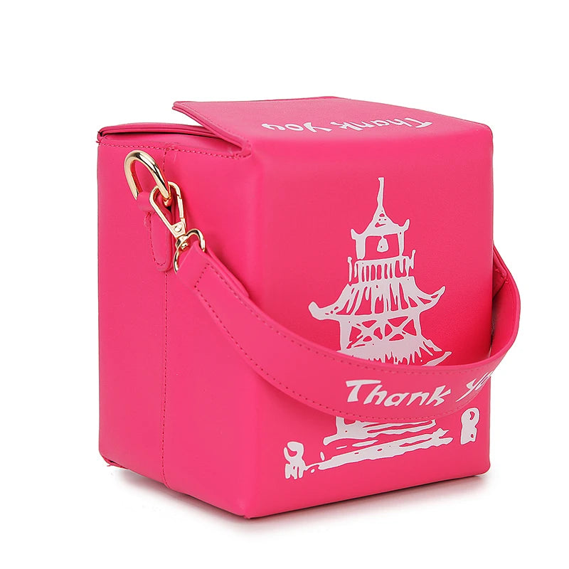 Enjoinin Chinese Takeout Box PU Leather Crossbody Shoulder Bag