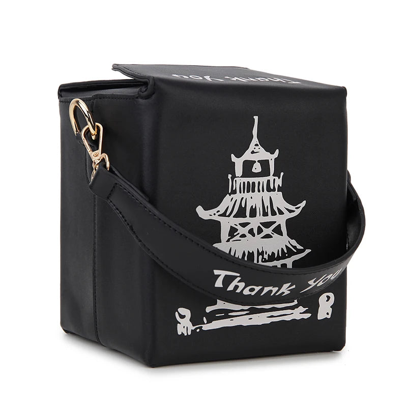 Enjoinin Chinese Takeout Box PU Leather Crossbody Shoulder Bag