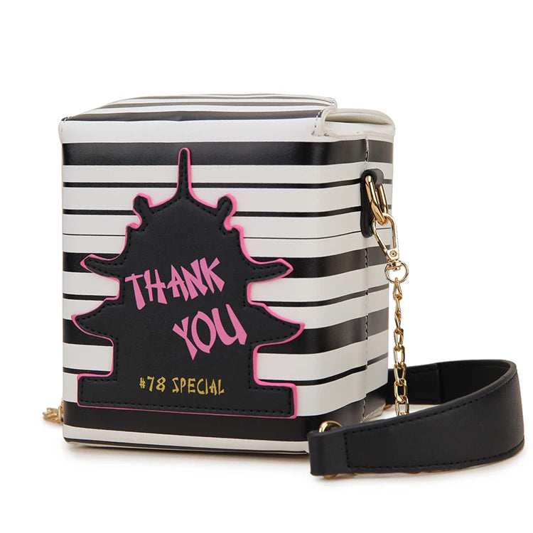 Enjoinin Chinese Takeout Box PU Leather Crossbody Shoulder Bag