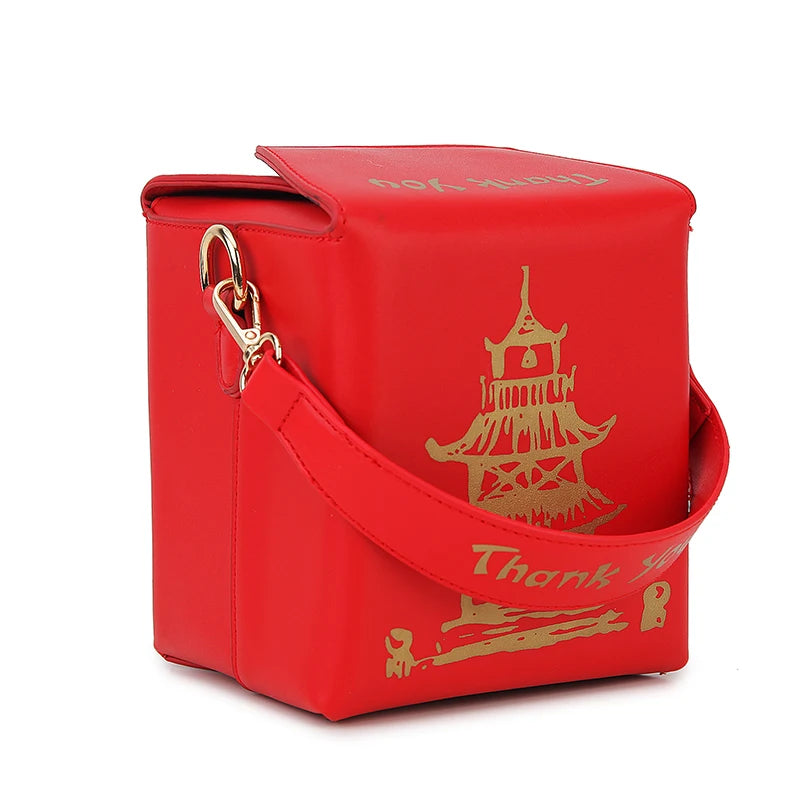 Enjoinin Chinese Takeout Box PU Leather Crossbody Shoulder Bag