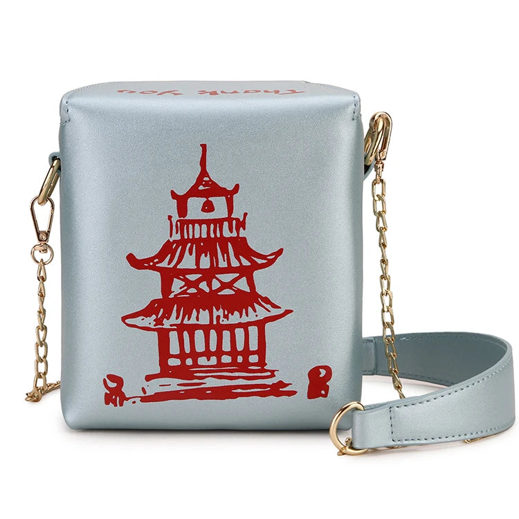 Enjoinin Chinese Takeout Box PU Leather Crossbody Shoulder Bag