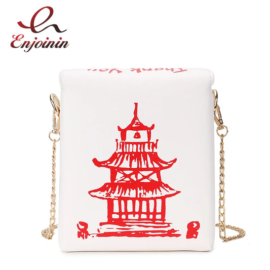 Enjoinin Chinese Takeout Box PU Leather Crossbody Shoulder Bag