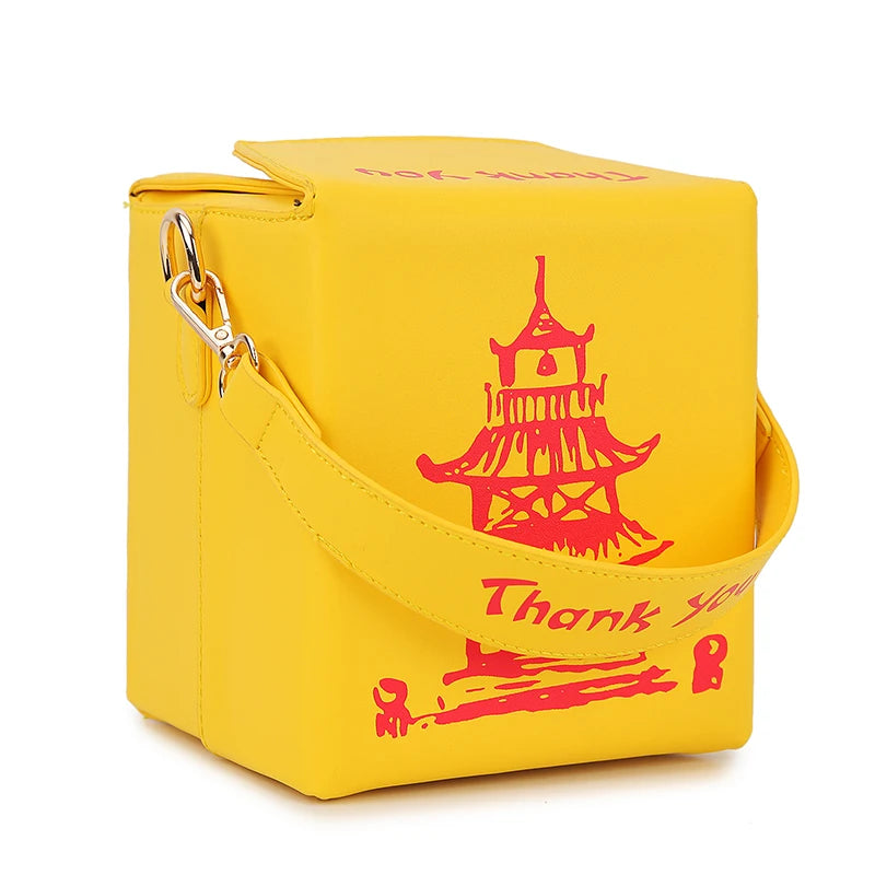 Enjoinin Chinese Takeout Box PU Leather Crossbody Shoulder Bag