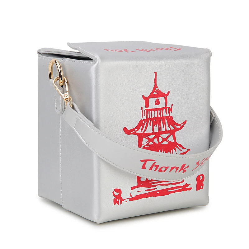 Enjoinin Chinese Takeout Box PU Leather Crossbody Shoulder Bag