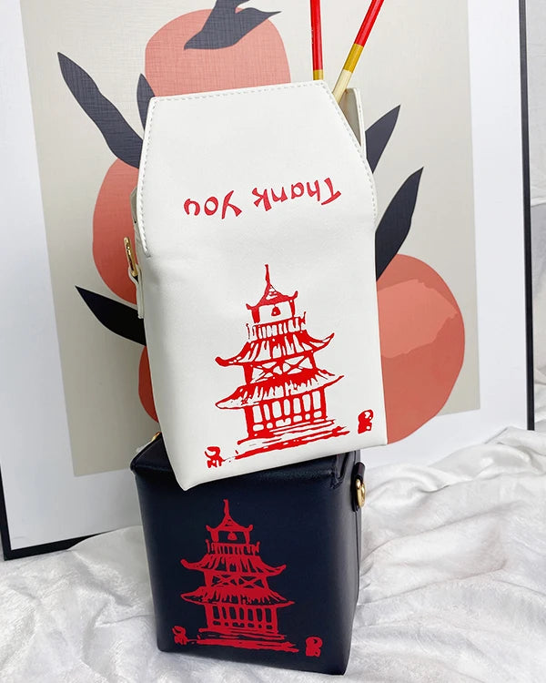 Enjoinin Chinese Takeout Box PU Leather Crossbody Shoulder Bag
