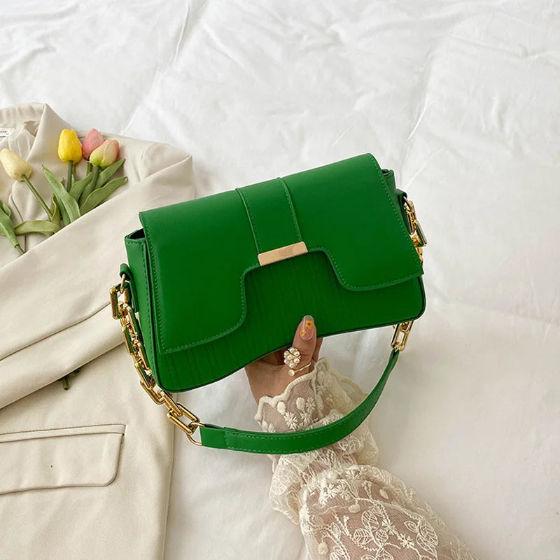 CN Classic Acrylic Chain Shoulder Bag For Women PU Leather