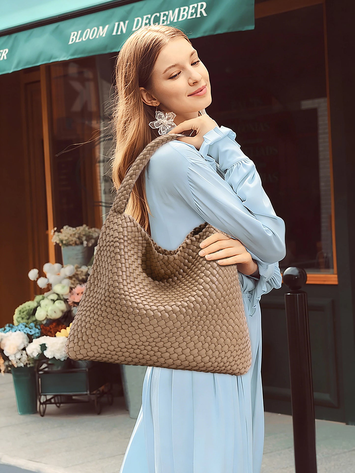 Woven Tote Bag for Women Fashion Shoulder Bag Hobo Handbag Travel Top-handle Underarm Bag with Purse Beach Travel Handmade Work Commuter Day Bags