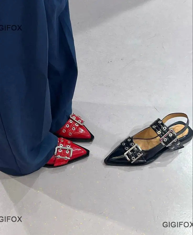 GIGIFOX Mary Jane Pumps Women Pointed Toe Buckle Slingback