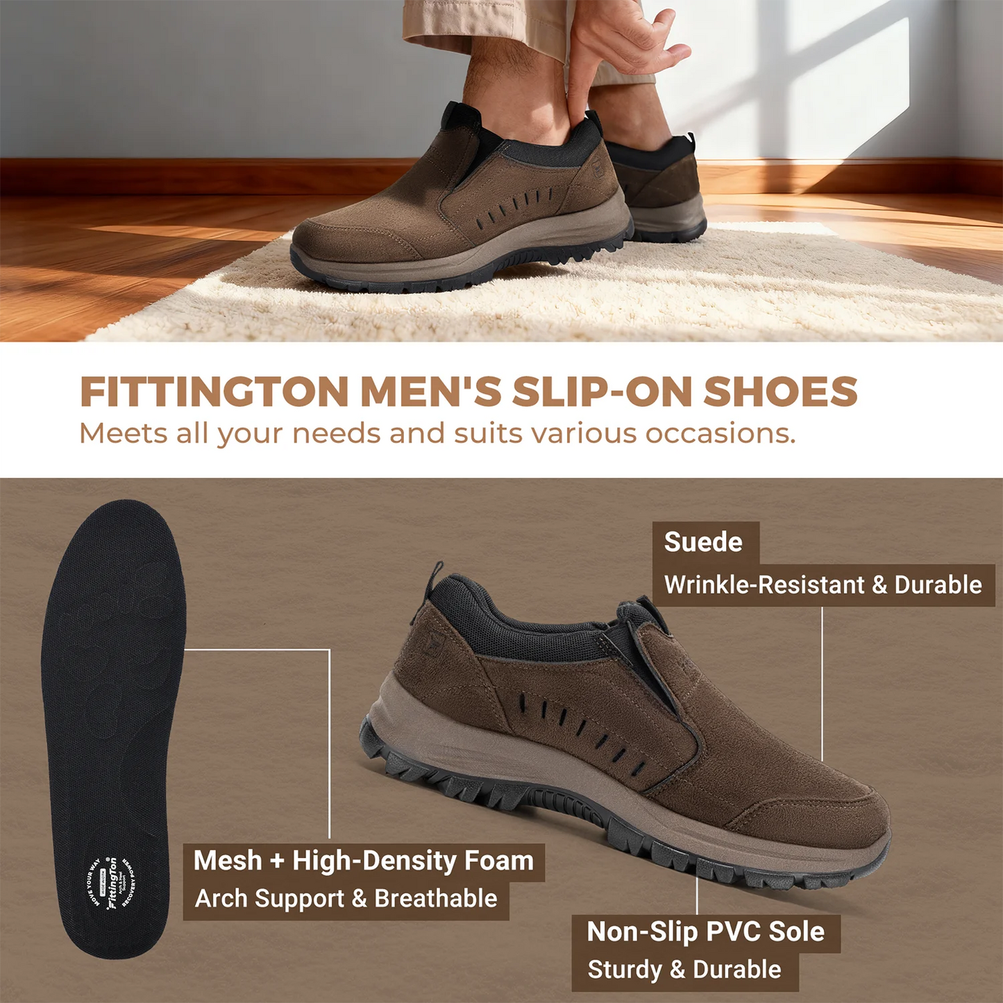 Mens Slip On Loafers For Business Casual With Arch Support All Day Comfort