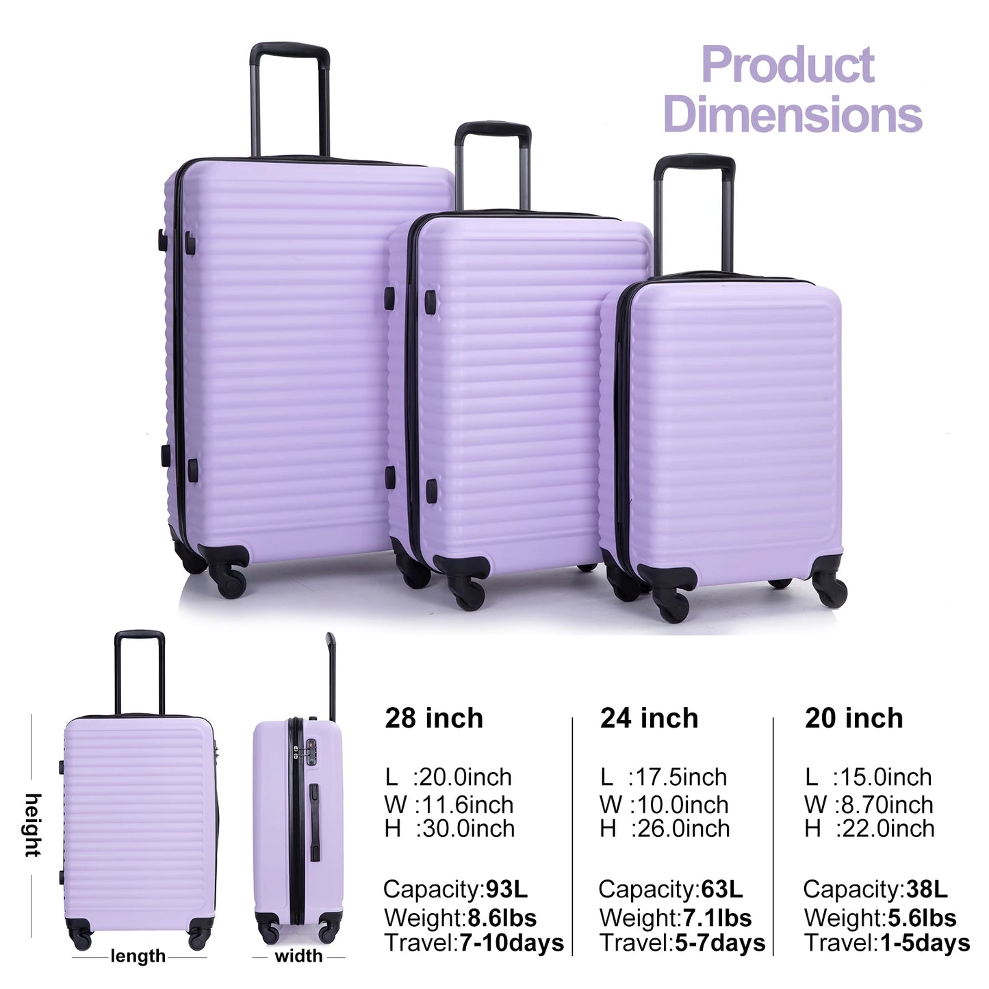 Travelhouse 3 Piece Hardside Luggage Set Spinner Wheels