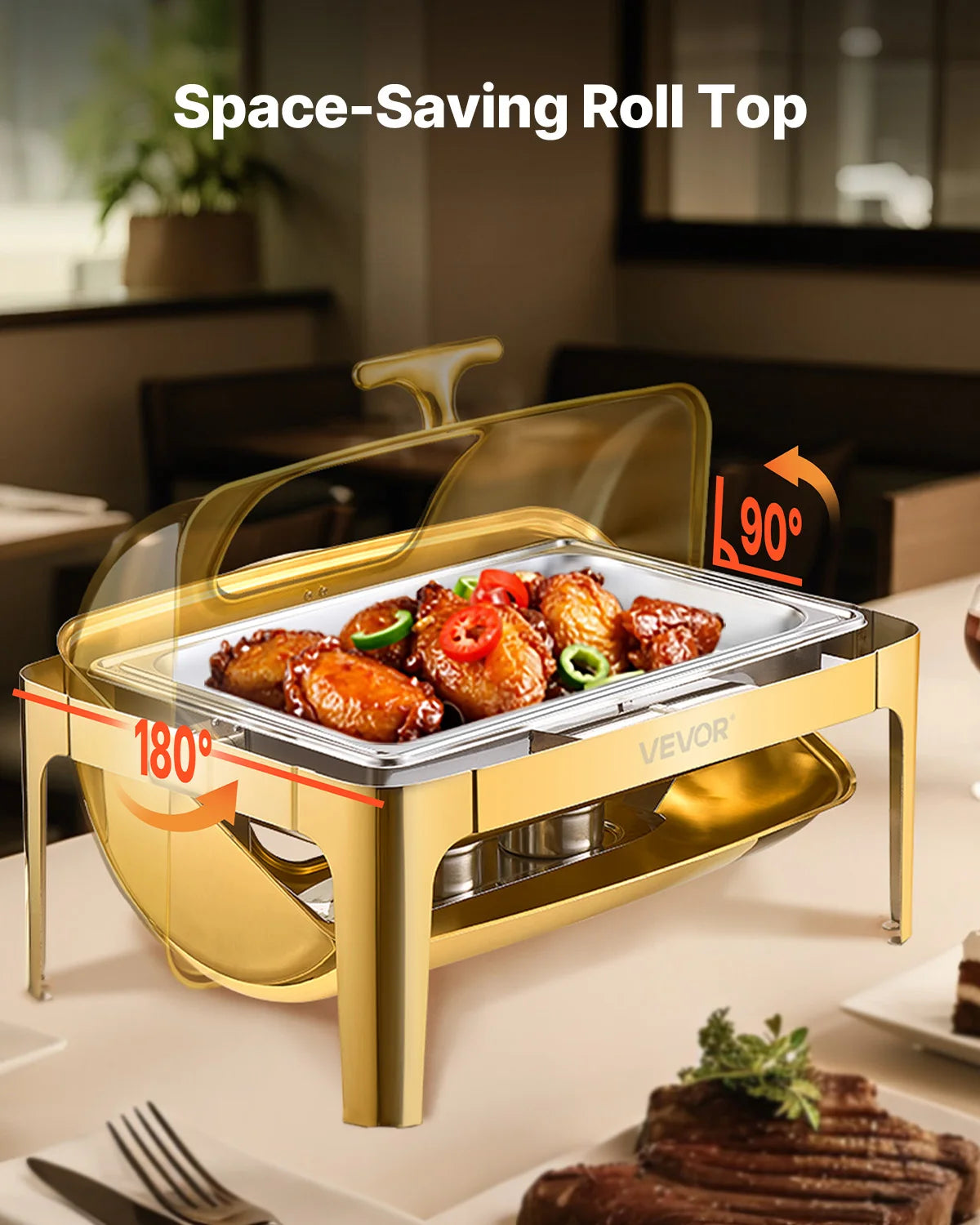 SucceBuy Roll Top Chafing Dish Stainless Steel Chafer With Lid
