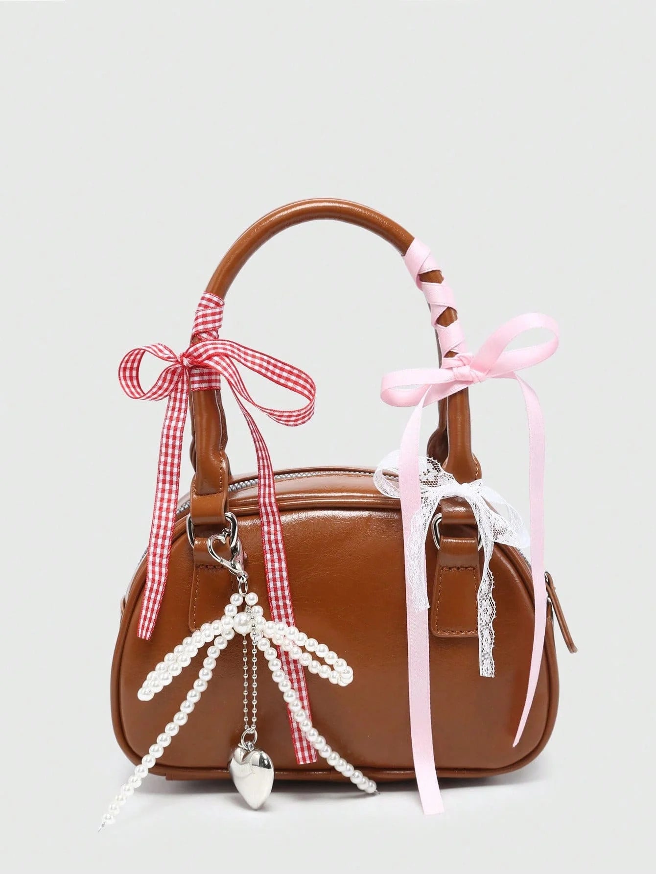 Womens Ballet Style Cherry Pearl Bow Mini Handbag Purse Kawaii
