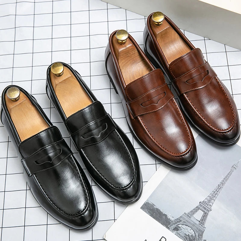 Men Casual Leather Loafers Slip On Dress Shoes Classic