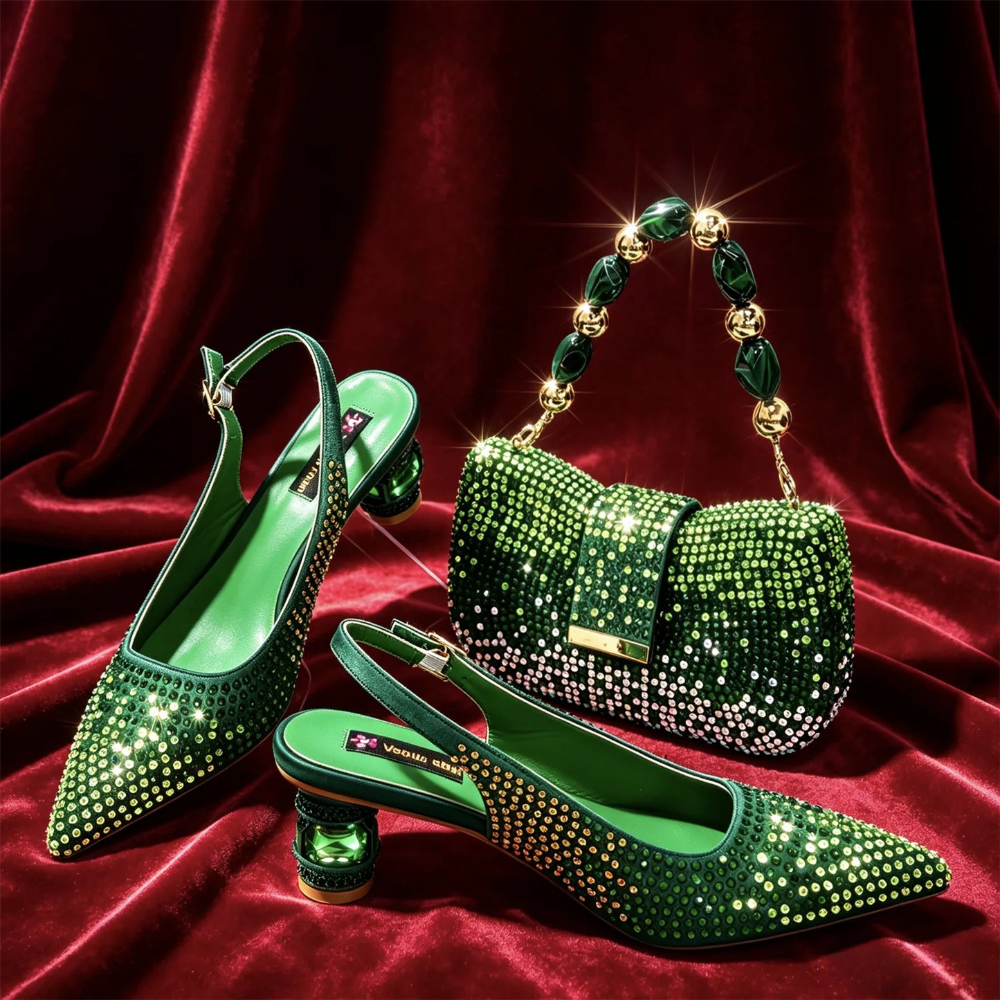 Rhinestone Slingback Pumps And Matching Handbag Set For Weddings