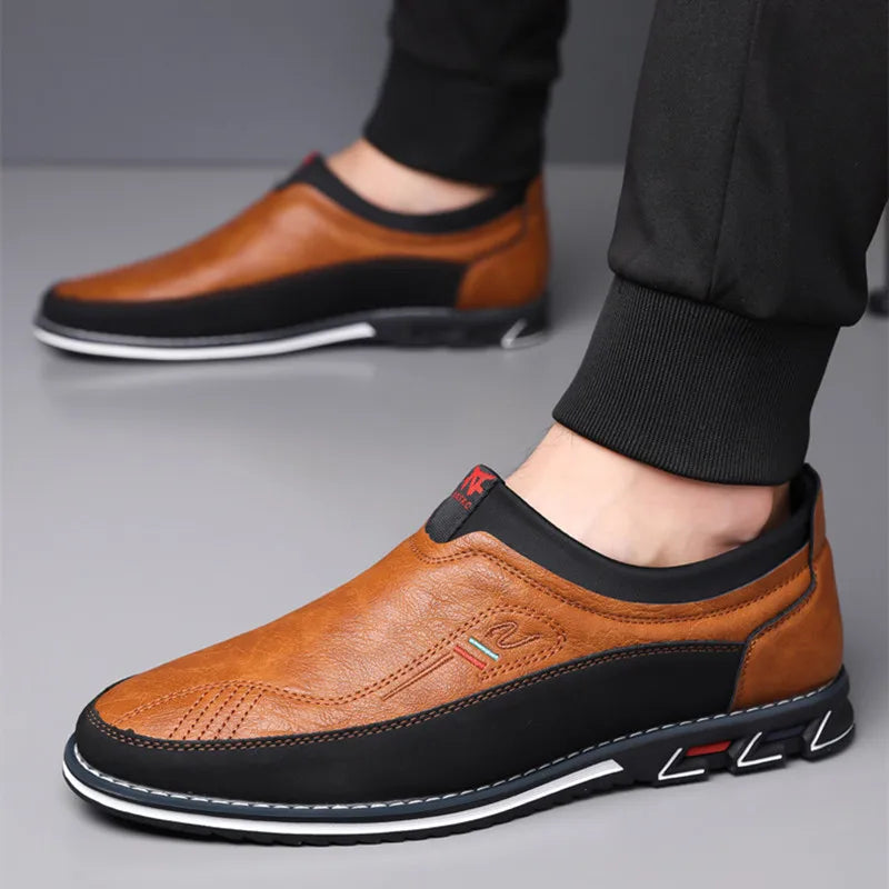WOSHI Leather Slip On Men Shoes Business Casual Loafers
