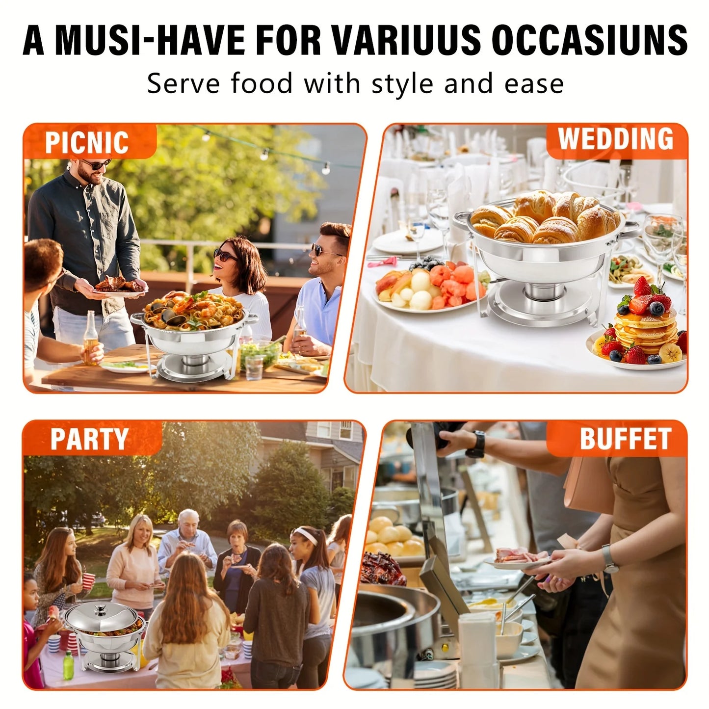 Choice Round Chafing Dish Buffet Set Stainless Steel Pans