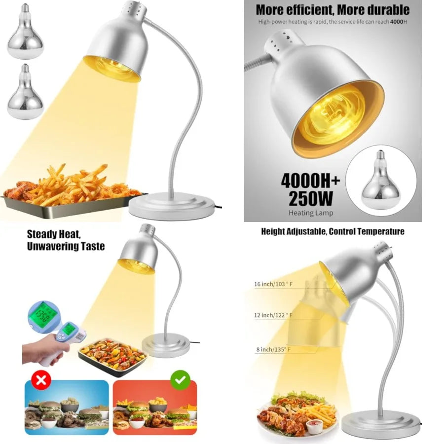 Heat Lamp For Food With Flexible Arm 250W Bulbs Catering