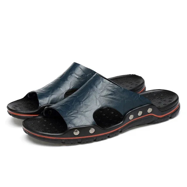 Big Running Mens Summer Slippers Leather Breathable Beach Sandals