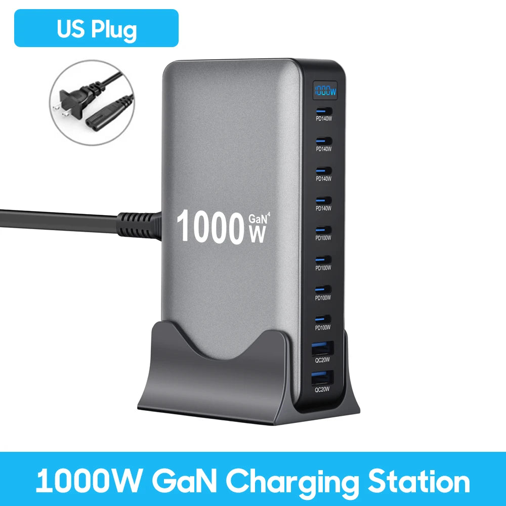 URVNS 1000W GaN USB C PD3.1 Charger Desktop 10 Port