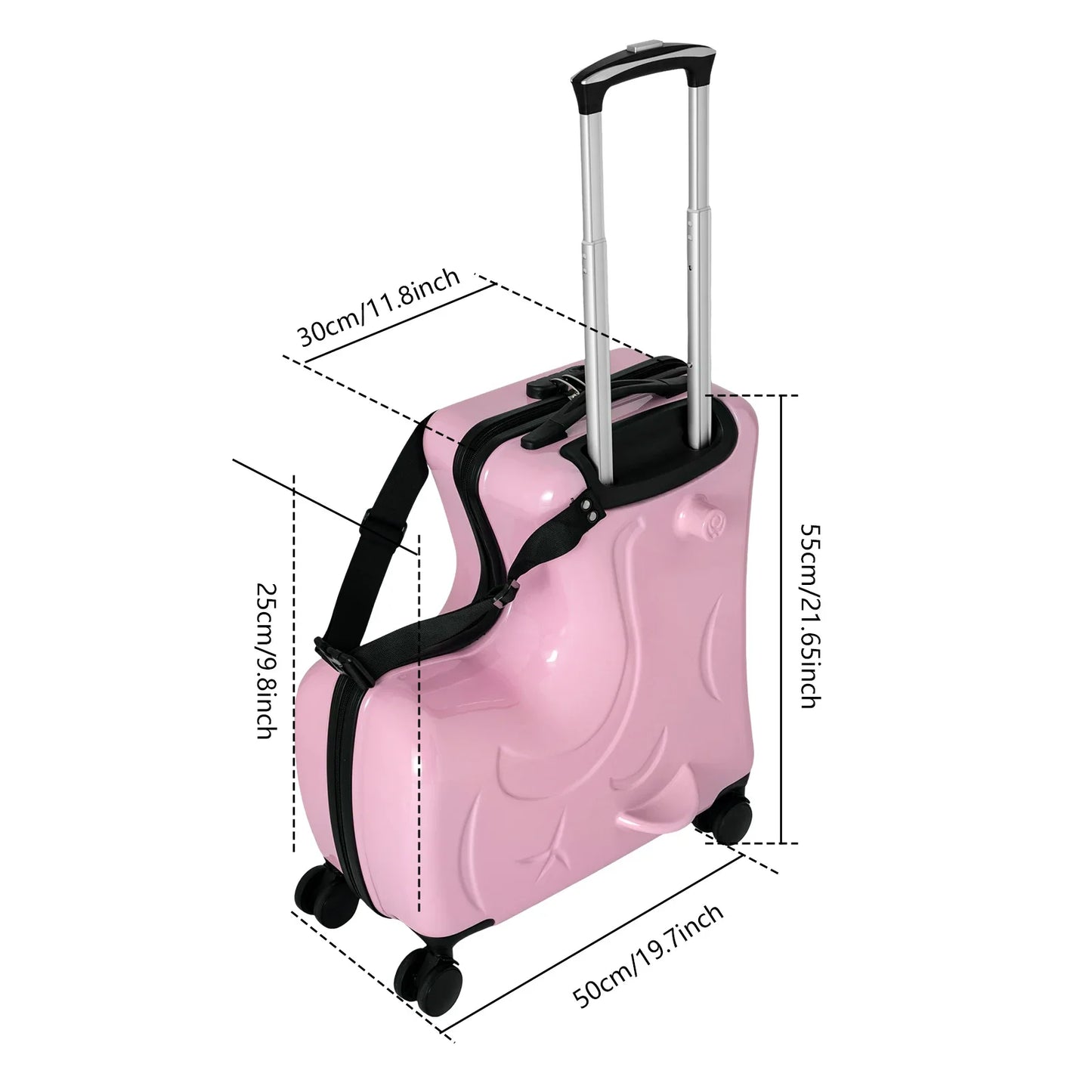 Trolley-Luggage, Portable Children’s Travel Trolley Case, Ride-On Suitcase, 20 Inch Double Wheel Pink Kids Carry On, Large Capacity Storage, Seat Belt with Handrail and Footrest, Secure Travel Bag, Multi-functional Kids Sui