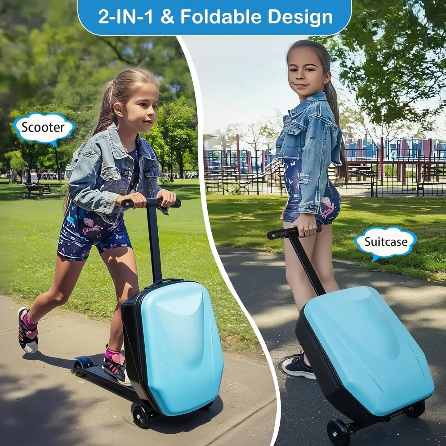 2 in 1 Ride On Scooter Suitcase Carry On Hardshell Ride On Suitcase Scooter for Kids Age 4 15 Multifunctional Ride On