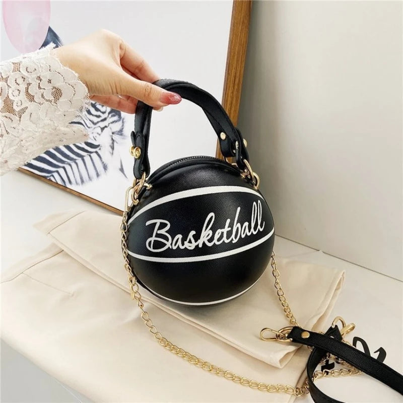 Soccer Shaped Handbag with Top Handle Gold Chain Strap Trendy Novelty Crossbody Purse  Sport Mini Shoulder Bag for Daily Use