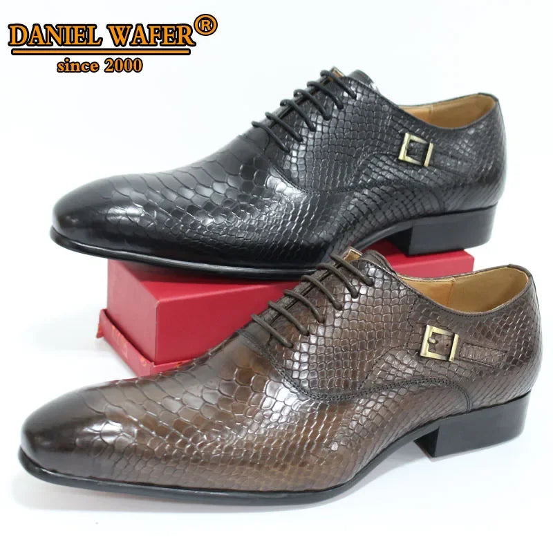 Daniel Wafer Luxury Men's Oxford Shoes Snake Skin Print