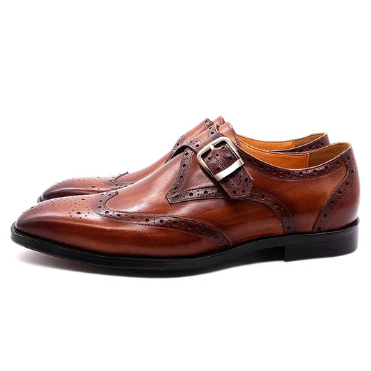 Felix Chu Mens Monk Strap Wingtip Buckle Dress Shoes